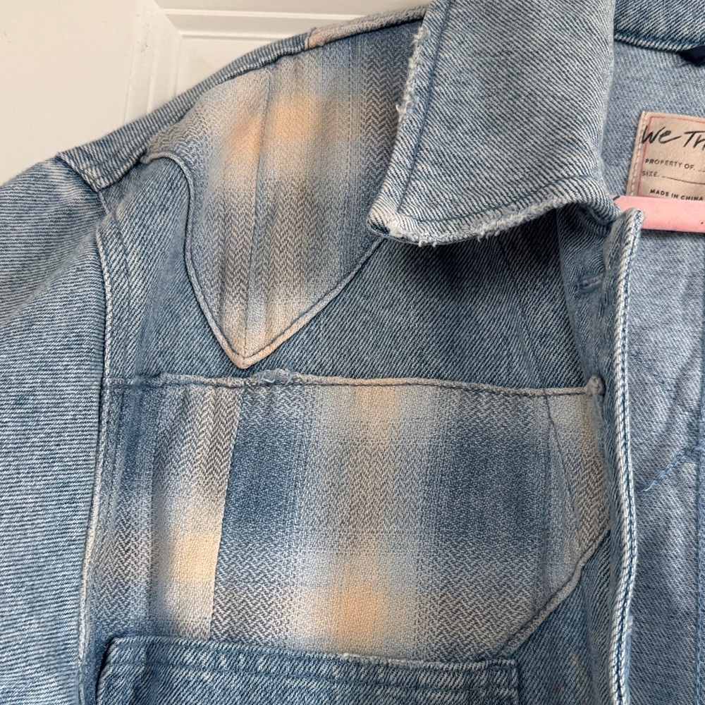 We The Free Blue Denim Jacket with Plaid Accents - Picture 5 of 9